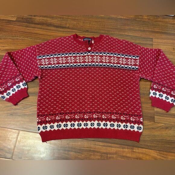 Lands End Vintage winter red heavy knit sweater - Picture 1 of 7